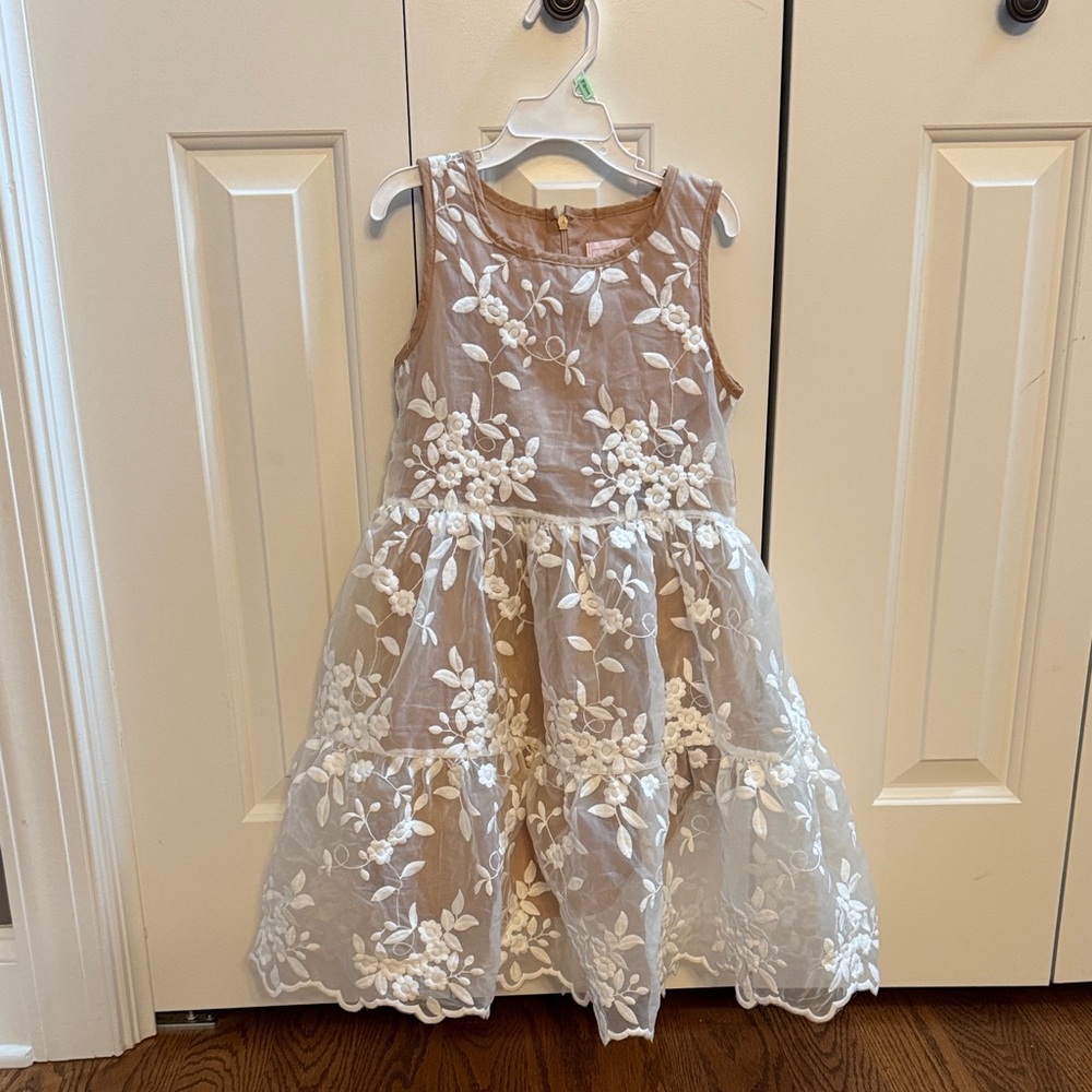 Charming Floral Lace Kids Dress - Cream and White
